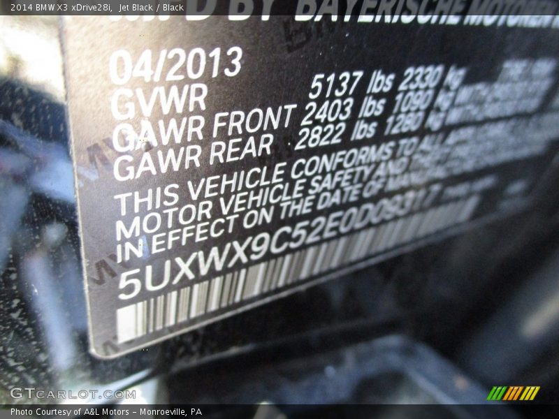 Jet Black / Black 2014 BMW X3 xDrive28i
