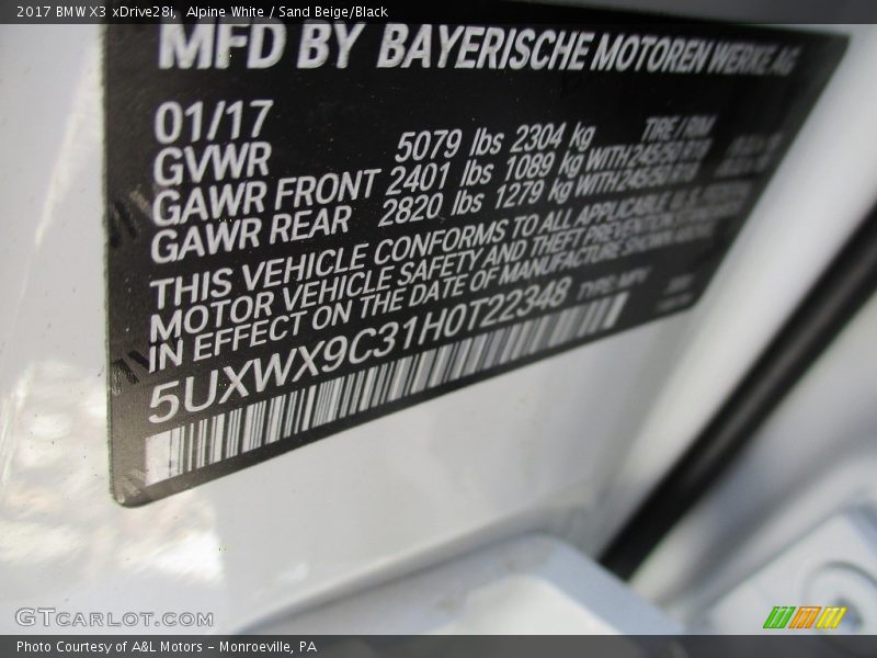 Alpine White / Sand Beige/Black 2017 BMW X3 xDrive28i
