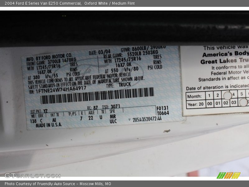 Oxford White / Medium Flint 2004 Ford E Series Van E250 Commercial