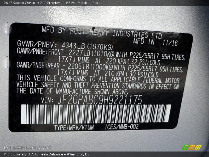 Ice Silver Metallic / Black 2017 Subaru Crosstrek 2.0i Premium