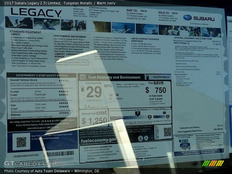 Tungsten Metallic / Warm Ivory 2017 Subaru Legacy 2.5i Limited