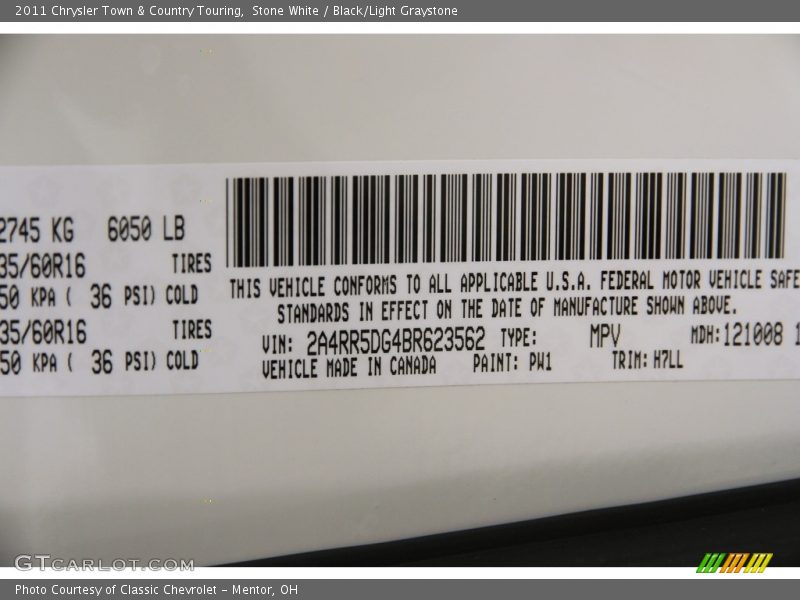 Stone White / Black/Light Graystone 2011 Chrysler Town & Country Touring