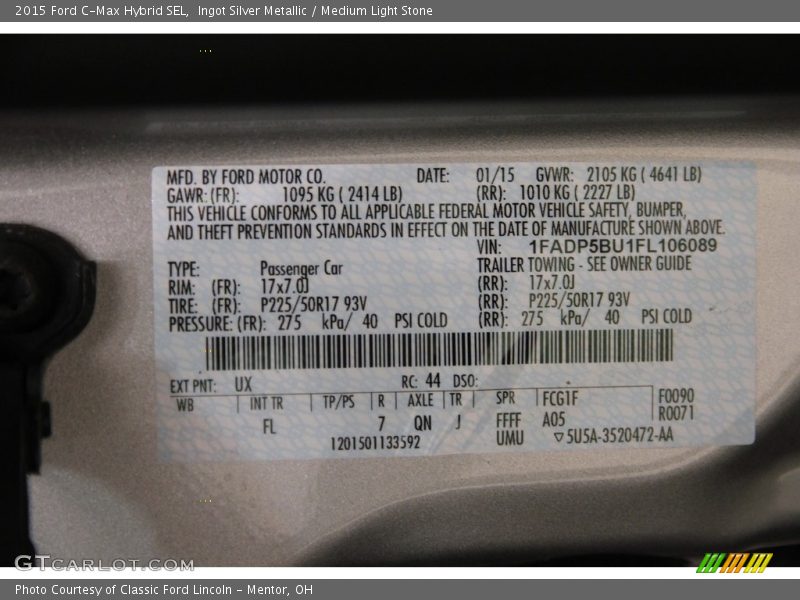 Ingot Silver Metallic / Medium Light Stone 2015 Ford C-Max Hybrid SEL