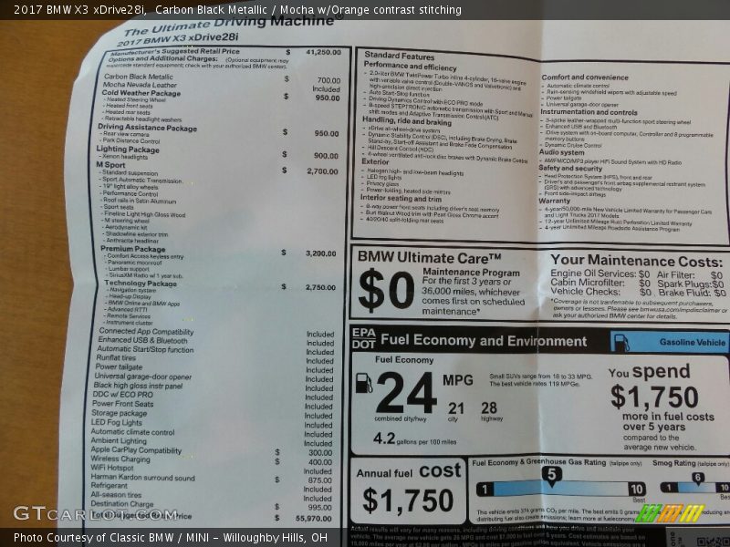  2017 X3 xDrive28i Window Sticker