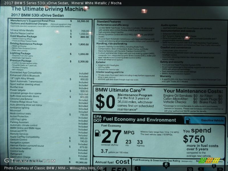 Mineral White Metallic / Mocha 2017 BMW 5 Series 530i xDrive Sedan