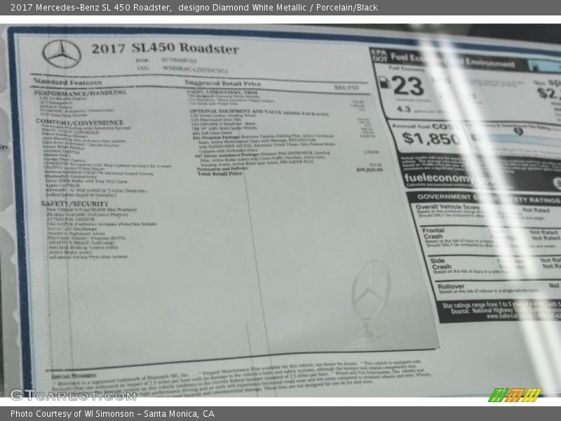  2017 SL 450 Roadster Window Sticker