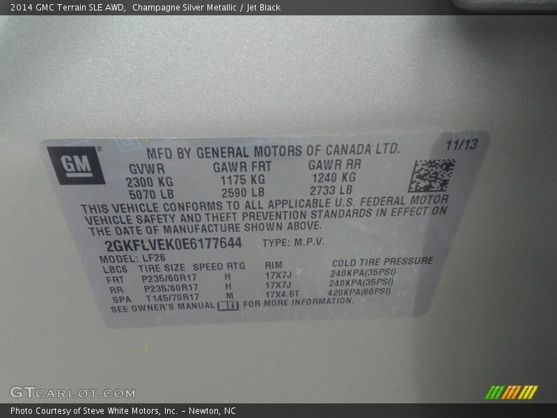 Champagne Silver Metallic / Jet Black 2014 GMC Terrain SLE AWD
