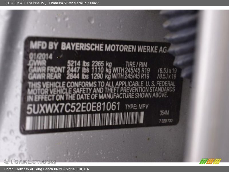 Titanium Silver Metallic / Black 2014 BMW X3 xDrive35i