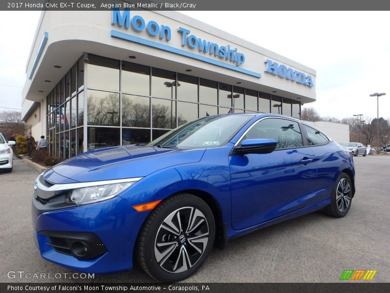 Aegean Blue Metallic / Black/Gray 2017 Honda Civic EX-T Coupe