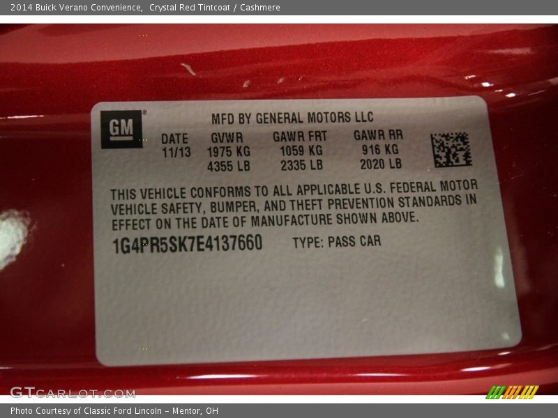 Crystal Red Tintcoat / Cashmere 2014 Buick Verano Convenience