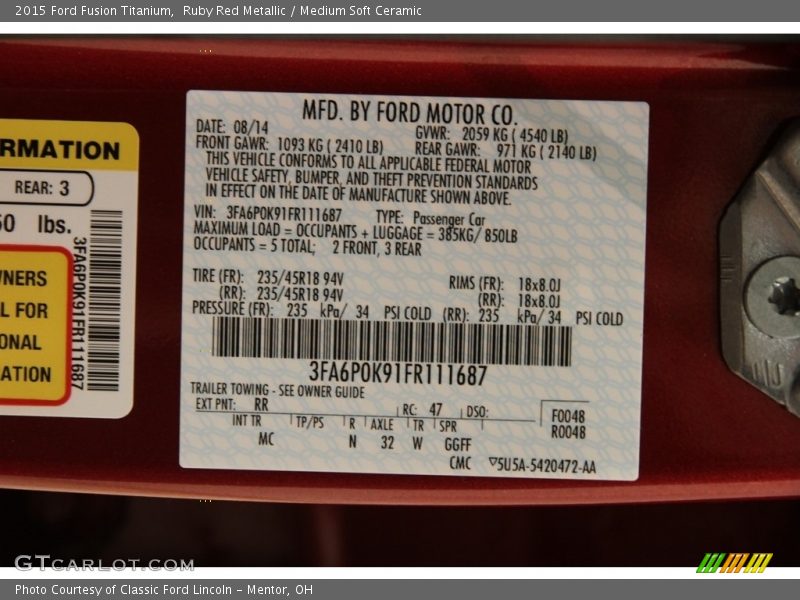 Ruby Red Metallic / Medium Soft Ceramic 2015 Ford Fusion Titanium