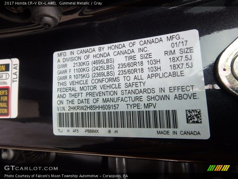 Gunmetal Metallic / Gray 2017 Honda CR-V EX-L AWD