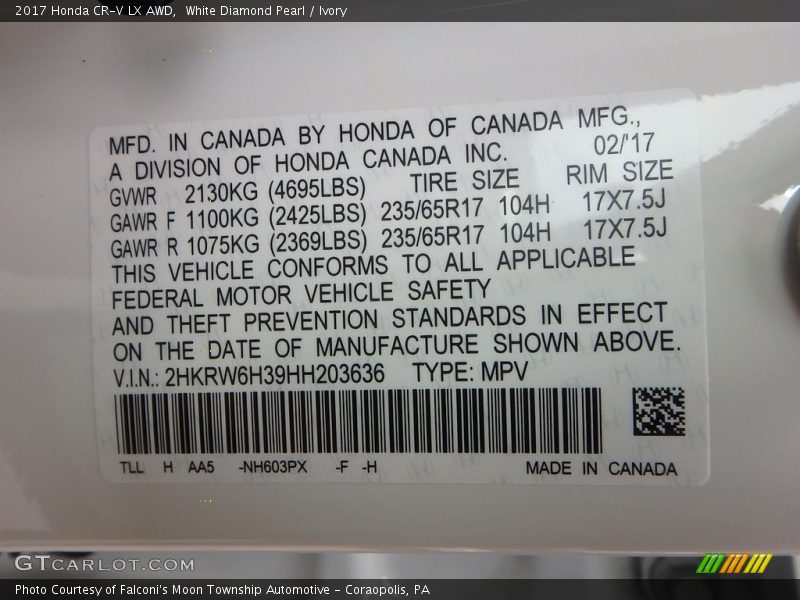White Diamond Pearl / Ivory 2017 Honda CR-V LX AWD