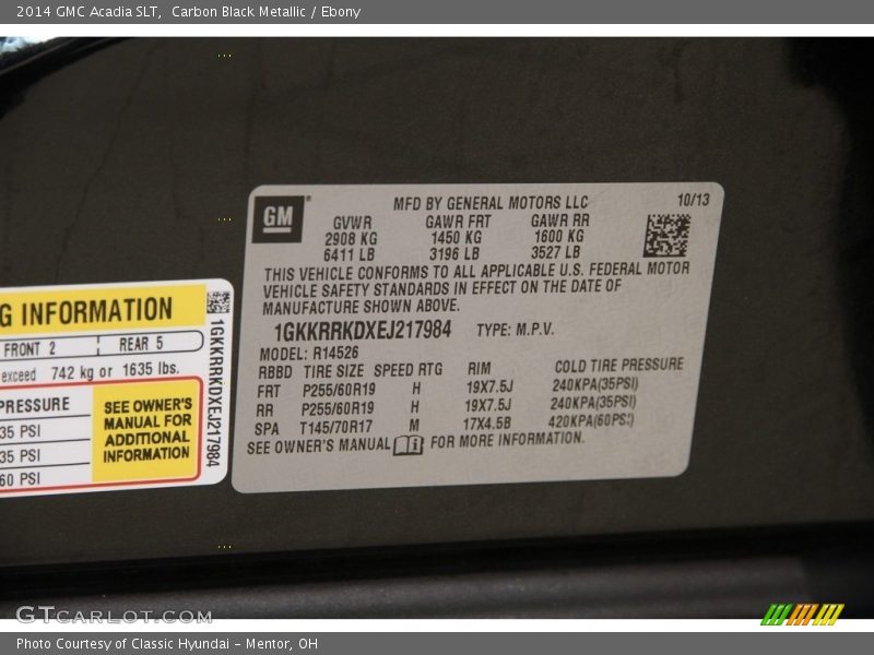 Carbon Black Metallic / Ebony 2014 GMC Acadia SLT