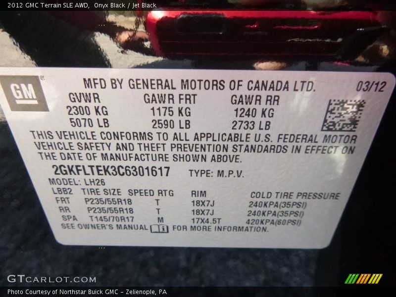 Onyx Black / Jet Black 2012 GMC Terrain SLE AWD