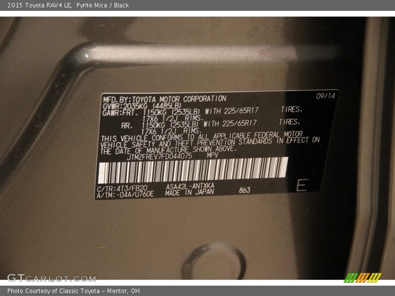 Pyrite Mica / Black 2015 Toyota RAV4 LE