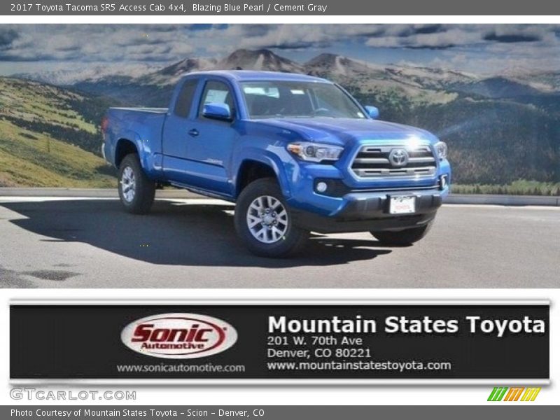 Blazing Blue Pearl / Cement Gray 2017 Toyota Tacoma SR5 Access Cab 4x4