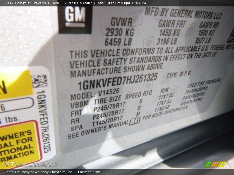 Silver Ice Metallic / Dark Titanium/Light Titanium 2017 Chevrolet Traverse LS AWD