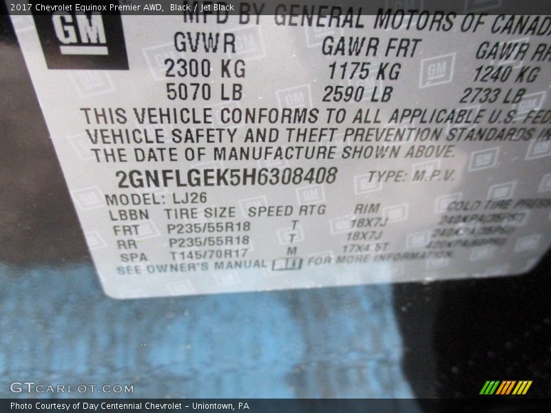 Black / Jet Black 2017 Chevrolet Equinox Premier AWD