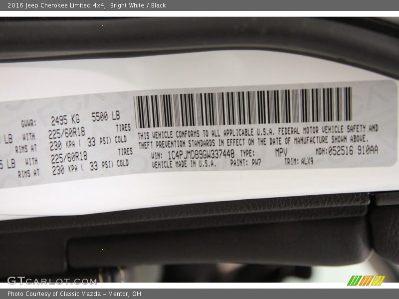 Bright White / Black 2016 Jeep Cherokee Limited 4x4