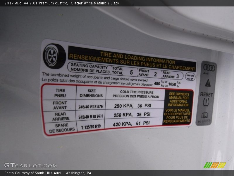 Glacier White Metallic / Black 2017 Audi A4 2.0T Premium quattro