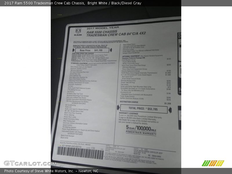 Bright White / Black/Diesel Gray 2017 Ram 5500 Tradesman Crew Cab Chassis