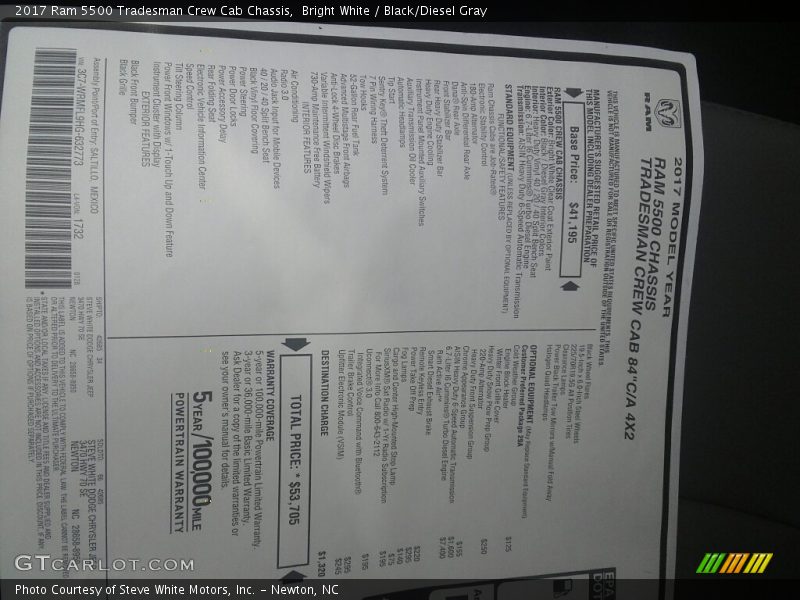 Bright White / Black/Diesel Gray 2017 Ram 5500 Tradesman Crew Cab Chassis