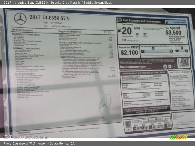  2017 GLE 350 Window Sticker