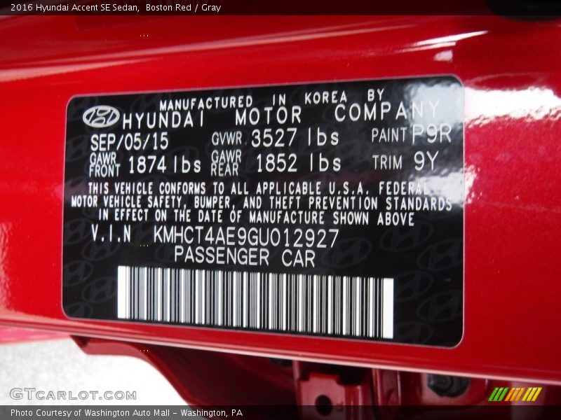 Boston Red / Gray 2016 Hyundai Accent SE Sedan
