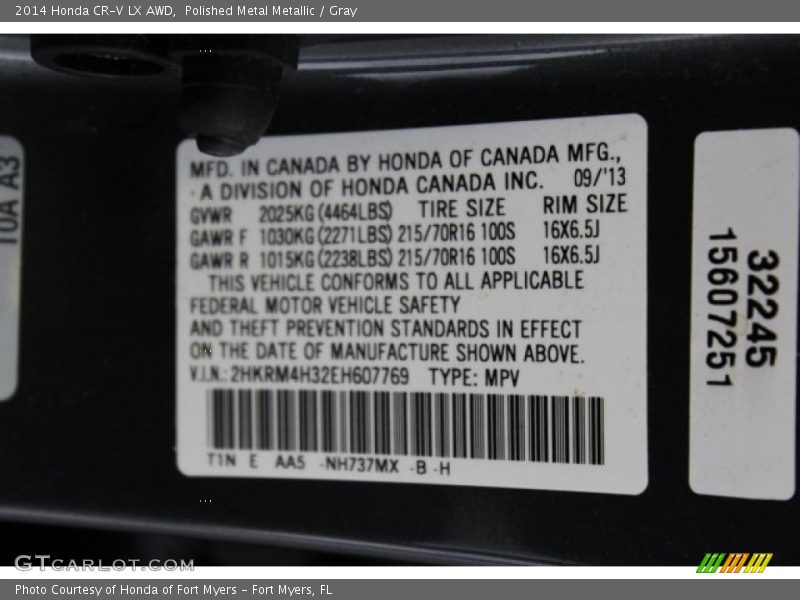 Polished Metal Metallic / Gray 2014 Honda CR-V LX AWD