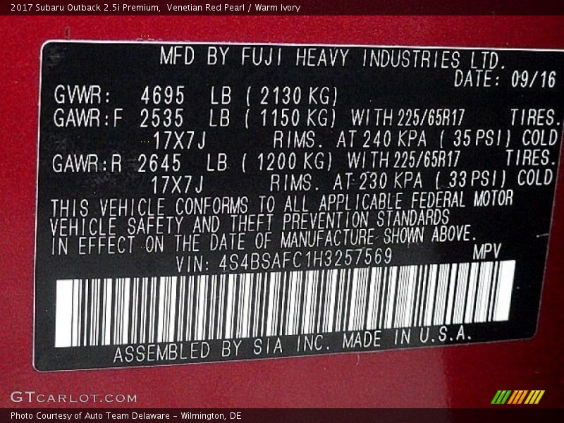 Venetian Red Pearl / Warm Ivory 2017 Subaru Outback 2.5i Premium