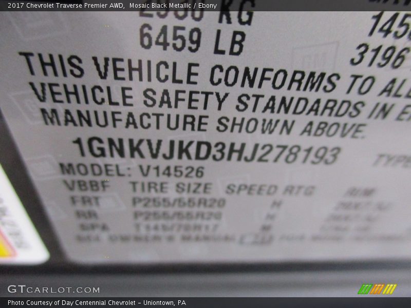 Mosaic Black Metallic / Ebony 2017 Chevrolet Traverse Premier AWD