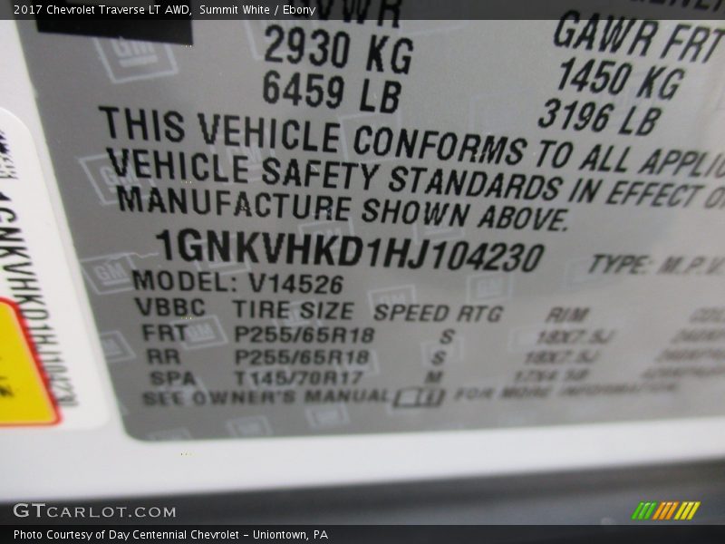 Summit White / Ebony 2017 Chevrolet Traverse LT AWD