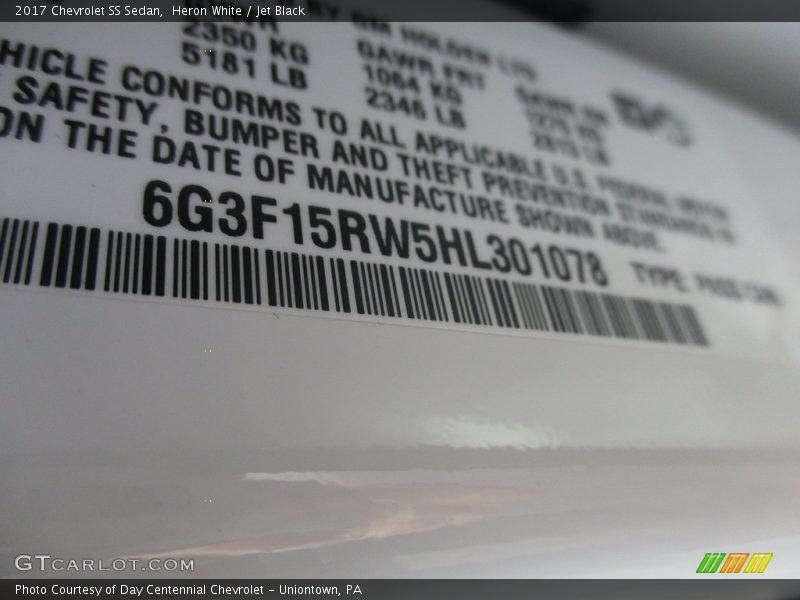 Heron White / Jet Black 2017 Chevrolet SS Sedan
