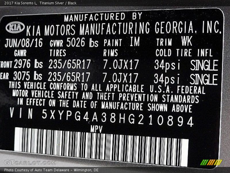 2017 Sorento L Titanium Silver Color Code IM