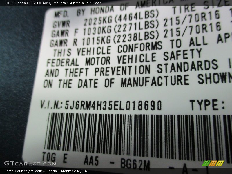 Mountain Air Metallic / Black 2014 Honda CR-V LX AWD