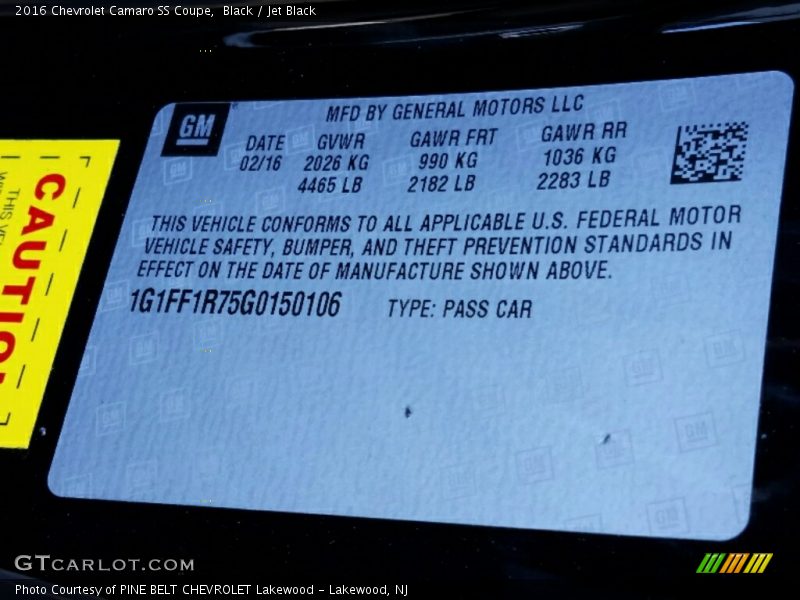 Black / Jet Black 2016 Chevrolet Camaro SS Coupe