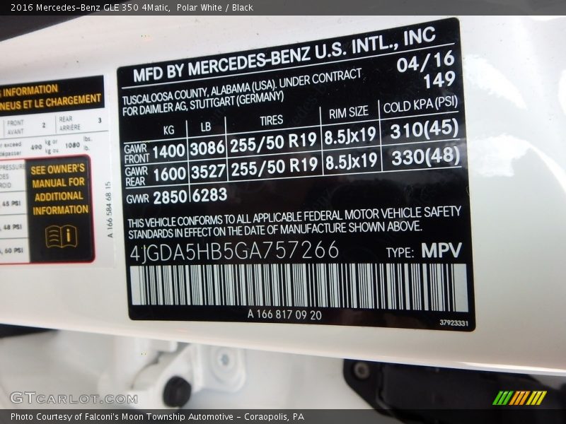 Polar White / Black 2016 Mercedes-Benz GLE 350 4Matic