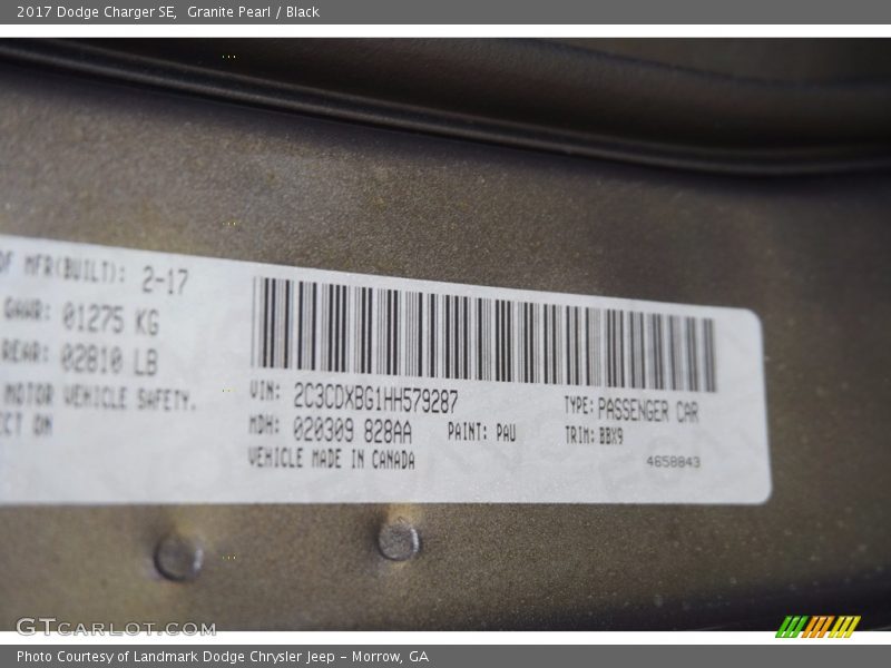 Granite Pearl / Black 2017 Dodge Charger SE