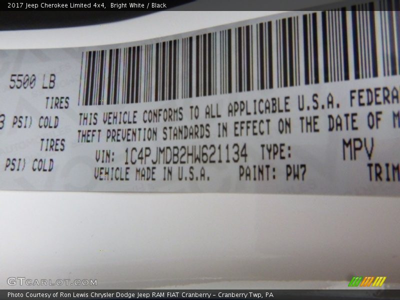 Bright White / Black 2017 Jeep Cherokee Limited 4x4