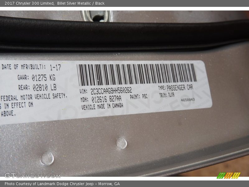 Billet Silver Metallic / Black 2017 Chrysler 300 Limited