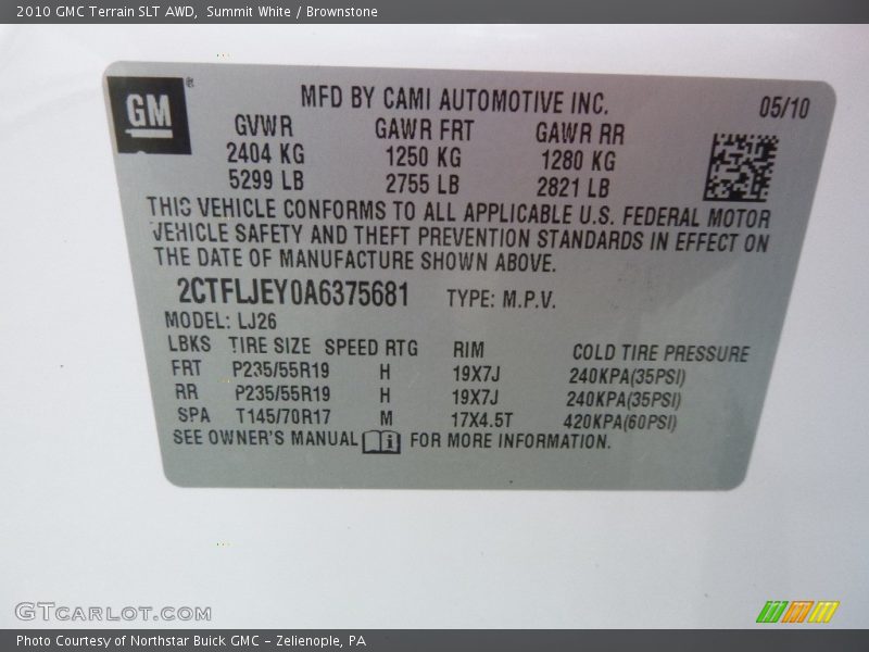 Summit White / Brownstone 2010 GMC Terrain SLT AWD