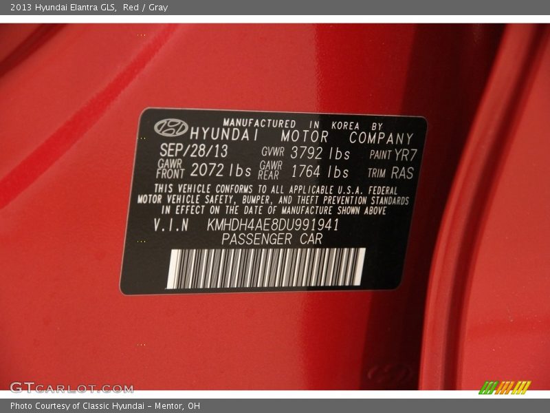Red / Gray 2013 Hyundai Elantra GLS
