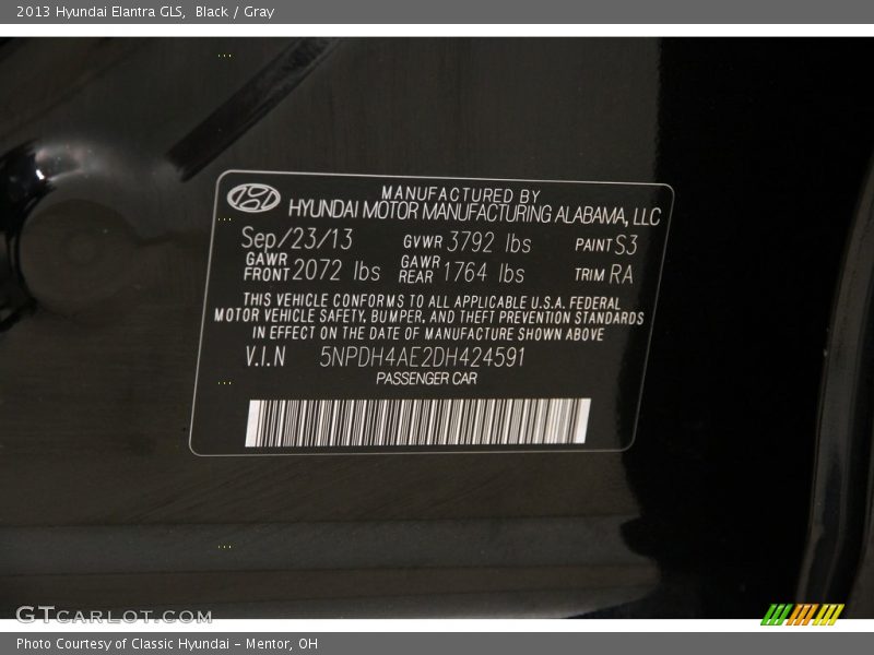 Black / Gray 2013 Hyundai Elantra GLS