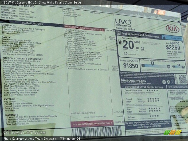 Snow White Pearl / Stone Beige 2017 Kia Sorento EX V6