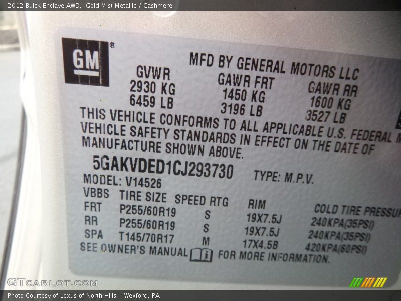 Gold Mist Metallic / Cashmere 2012 Buick Enclave AWD