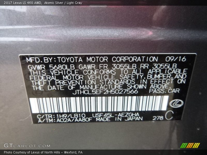 Atomic Silver / Light Gray 2017 Lexus LS 460 AWD