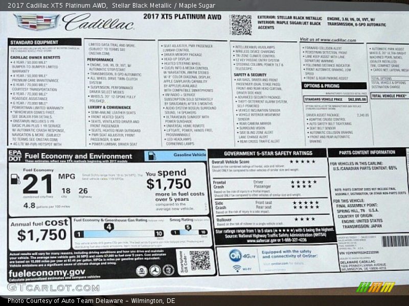  2017 XT5 Platinum AWD Window Sticker