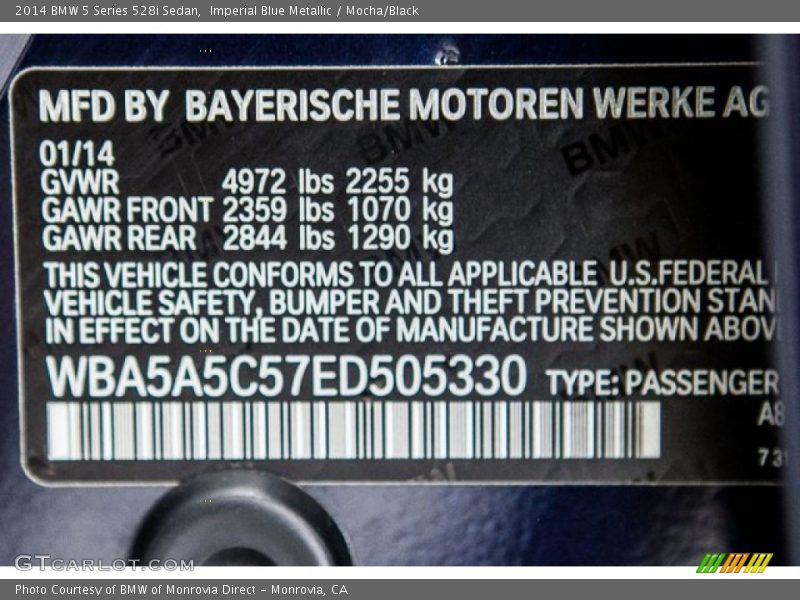 Imperial Blue Metallic / Mocha/Black 2014 BMW 5 Series 528i Sedan