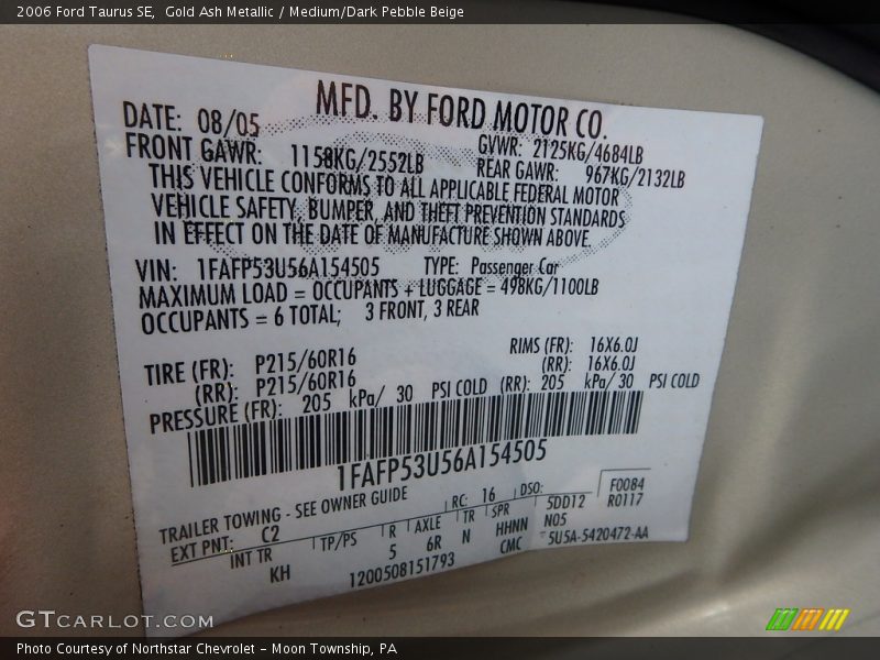 Gold Ash Metallic / Medium/Dark Pebble Beige 2006 Ford Taurus SE